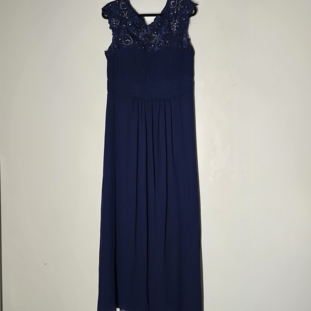 Ever-Pretty 16 Navy Blue Lace Chiffon Maxi Dress Beaded Formal Gown NWT